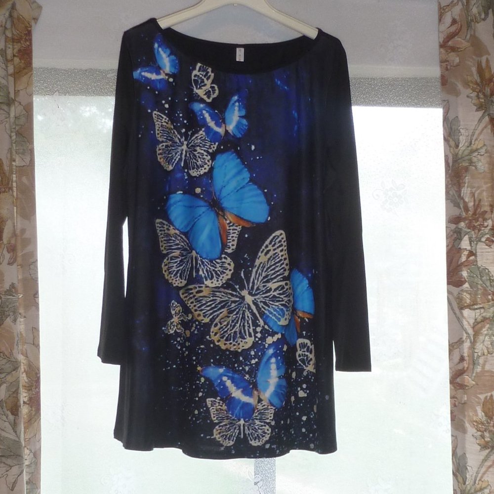 🌸 Rosegal Butterfly Print Loose Long Sleeve Tunic Top – Size L (US 16)
